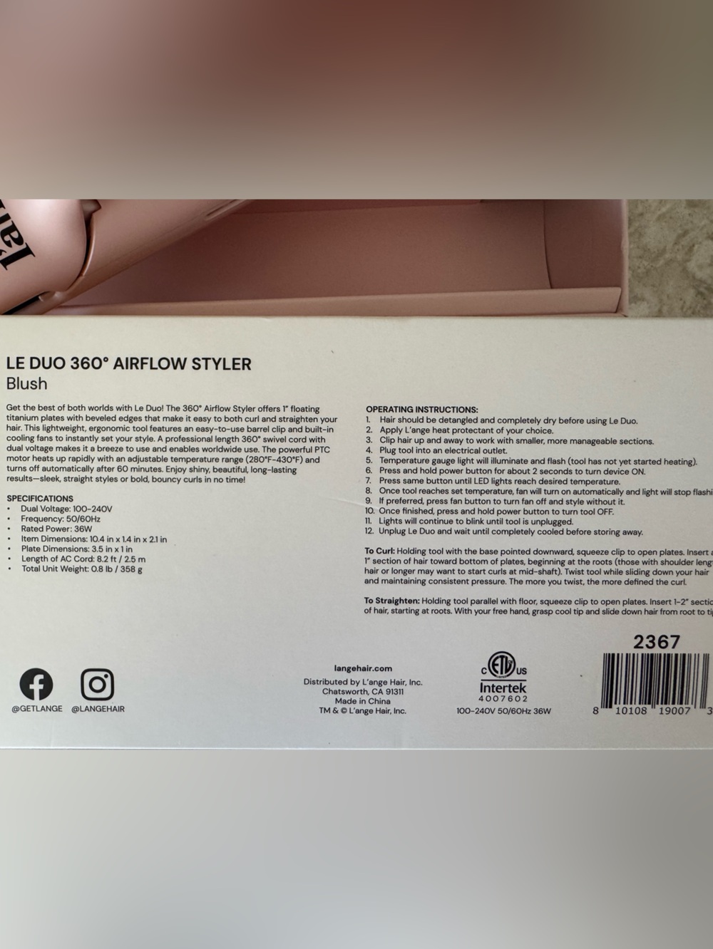 L’ange Le Duo 360° Airflow Styler Hair Straightener & Curler | Blush Pink | EUC - Picture 6 of 7